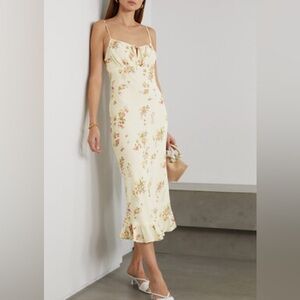 Reformation Maleah Ruffled Floral-print Georgette Midi Dress - Ecru